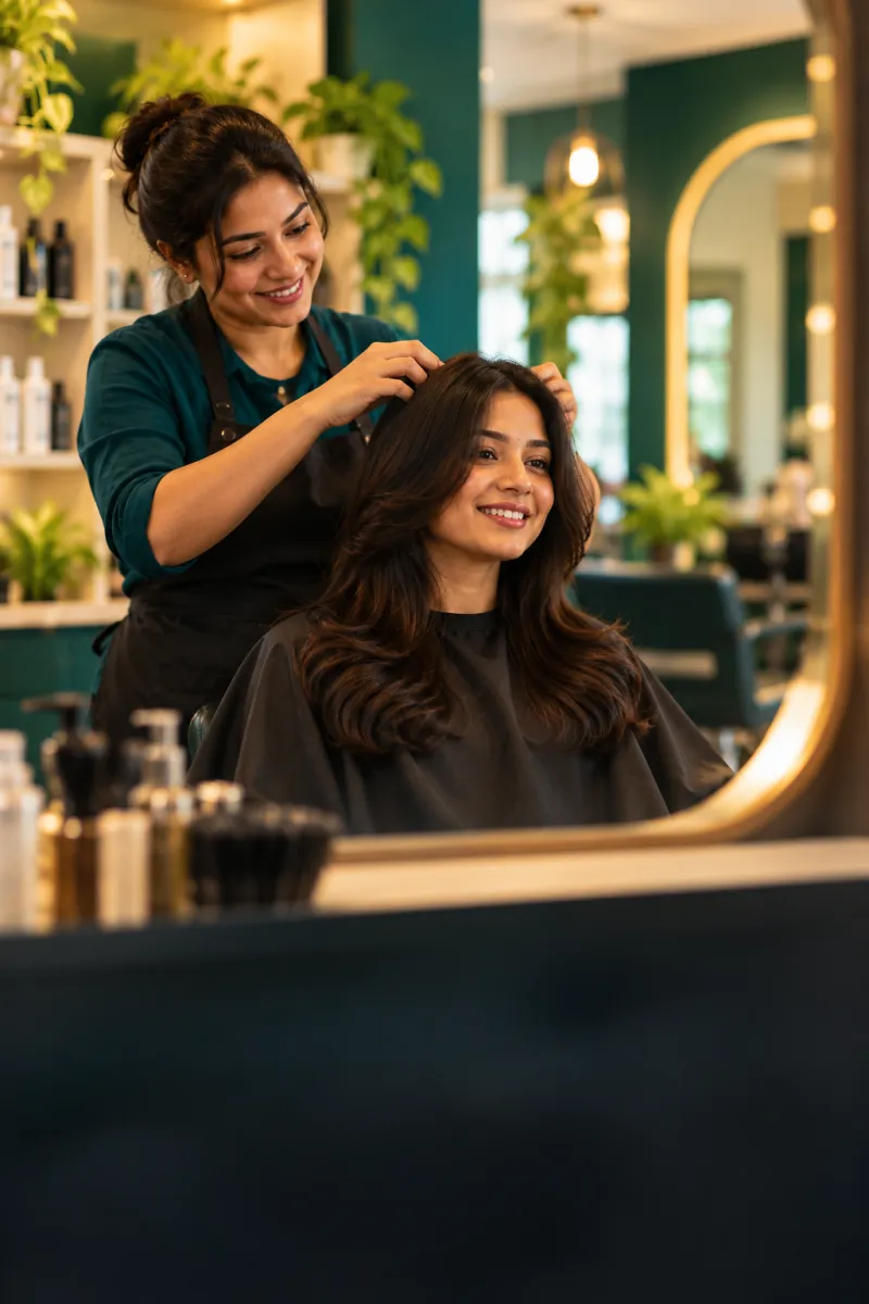 A stylist with a customer in a salon